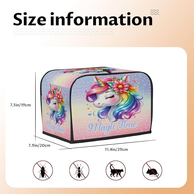 Unicorn Rainbow Animal Toaster Cover 2 Slice Wide Slot Washable Appliance - Image 5