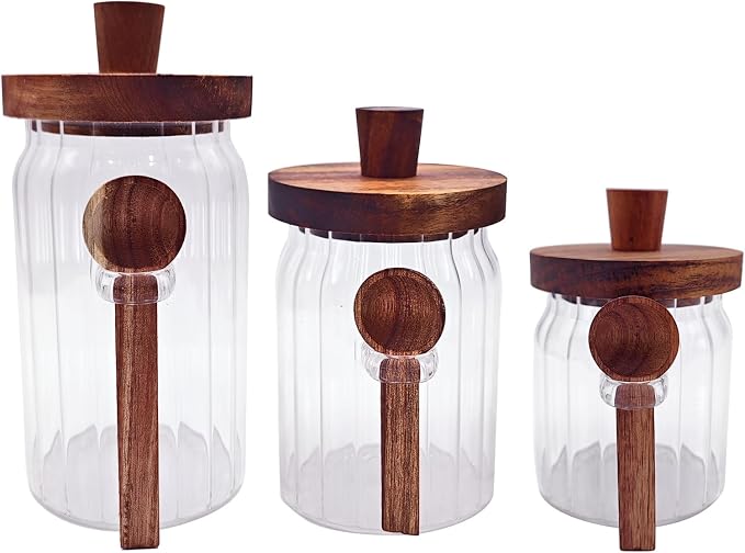 Coriario Glass Jar with Lid and Spoon 13&20&30 OZ Coffee Tea Sugar Canister Set by CORIARIO