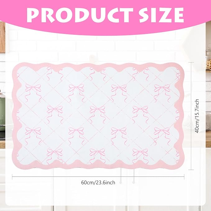 Reallnaive Scalloped Bow Coffee Bar Mats 23.6x15.7inch Pink Absorbent Bar Mat - Image 2