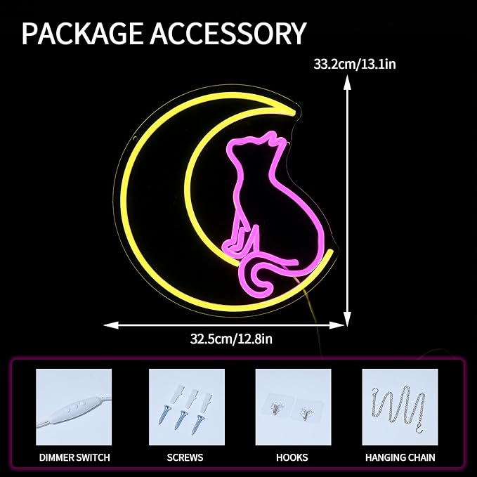 Moon Cats Neon Sign for Wall Decor Dimmable Cute Cat Led Light Signs for Room - Image 3