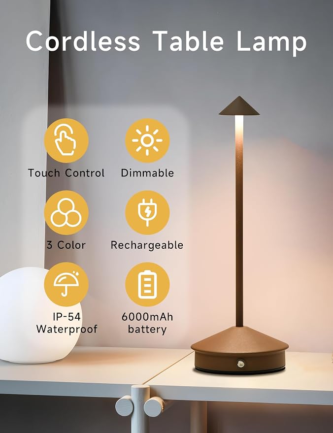 Cordless Table Lamps, LED Rechargeable Desk Lamp, Portable Modern USB Battery - Image 2
