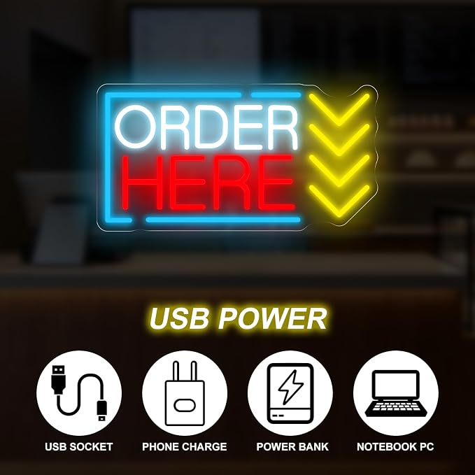 Order Here Neon Sign Coffee Shop Opening Gift Restaurant Ordering Area LED - Image 4