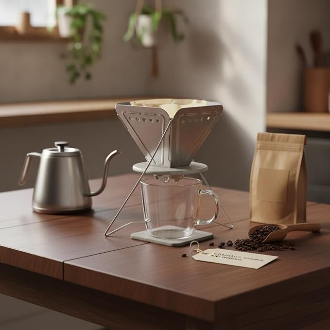 Coffee Drip Stand, Foldable Stainless Steel Pour Over Holder - Image 2