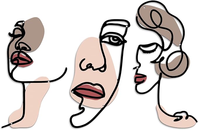 Putuo Decor Abstract Face Metal Wall Art Set of 3, Modern Line Art Wall Decor by PUTUODECOR