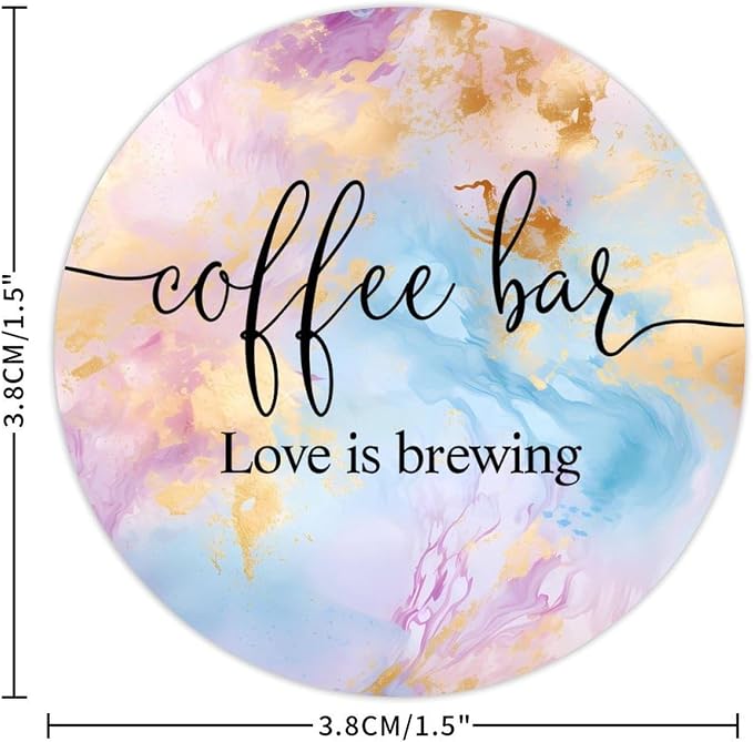 Coffee Bar Love is Brewing Round Label Sticker 1.5in Positive Lettering Saying - Image 6