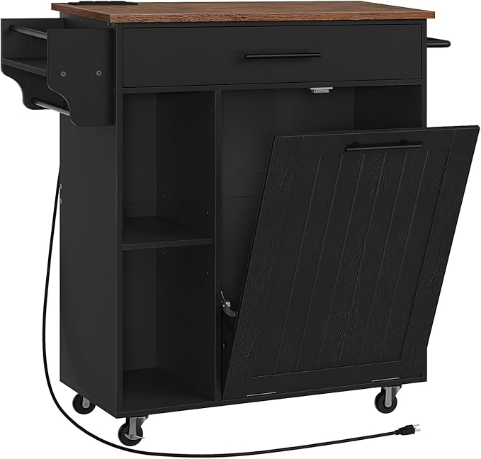 HOOBRO Kitchen Island with Trash Can Storage, Rolling Kitchen Island on Wheels by HOOBRO