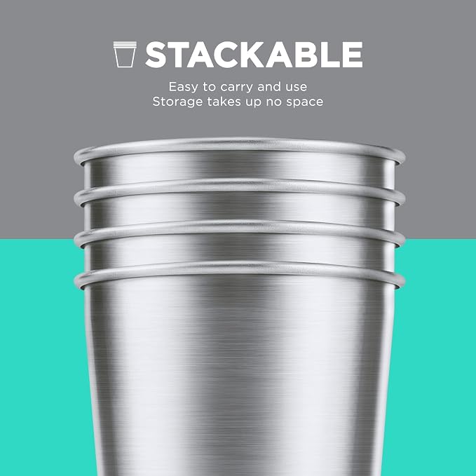HAUSHOF Pint Cup, 16 oz Stainless Steel Cups, Stackable Metal Drinking Cups - Image 5