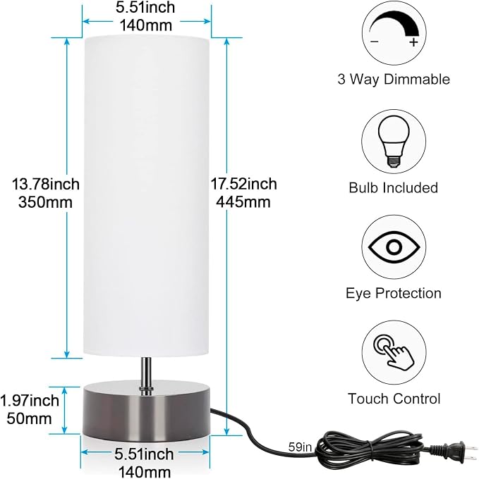 Touch Table Lamp, 3-Way Dimmable Modern Minimalist Accent Bedside Lamp - Image 2