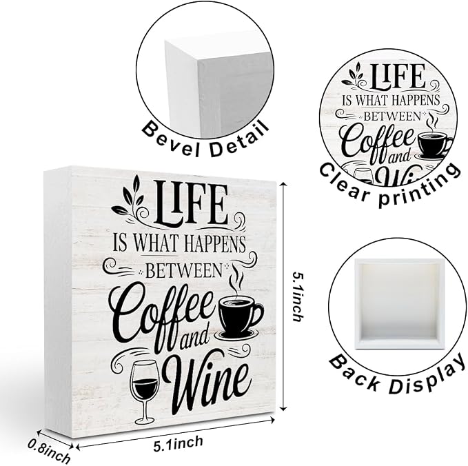 Rustic Coffee Wine Wood Box Sign, Life is What happens Between Coffee and Wine - Image 2