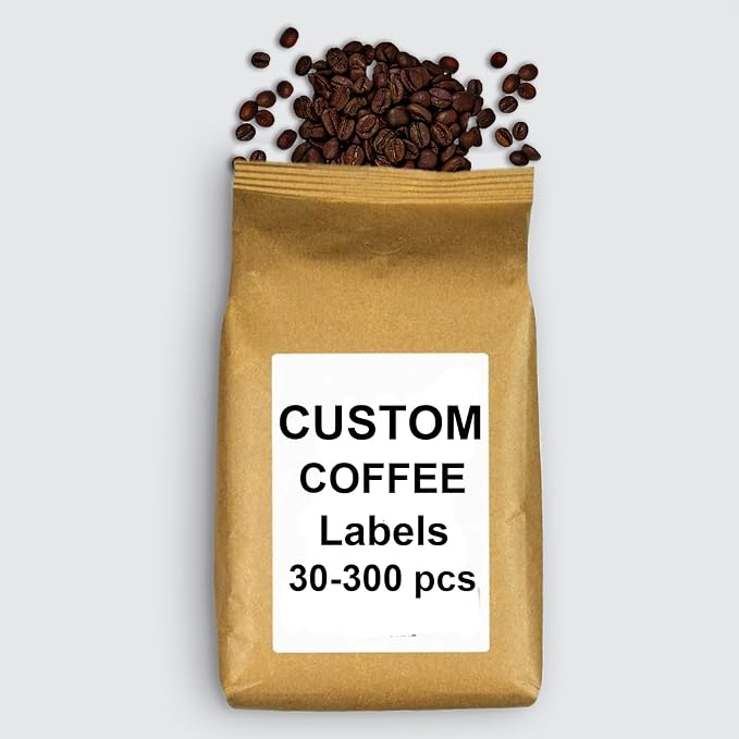 Custom Coffee Labels, Waterproof Glossy Vinyl Custom Coffee Stickers, 20-300 pcs by Yindl