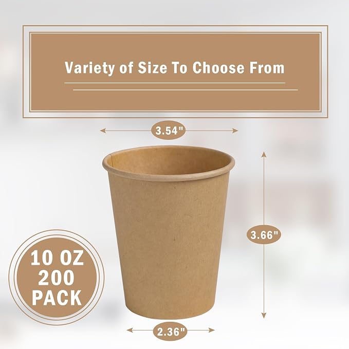 Lamosi 200 Pack 10 oz Kraft Paper Cups, Unbleached Cups - Image 2