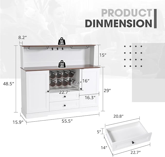 Patiorama 55.5" Farmhouse Coffee Bar Cabinet - Image 2