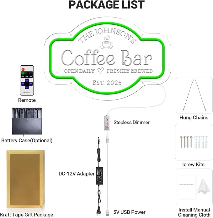 Large Personalized Coffee Bar Neon Sign, Dimmable Custom Coffee LED Neon Light - Image 8