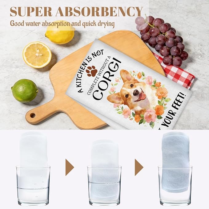 WADORN 4 Styles Funny Corgi Kitchen Towels Set - Image 3