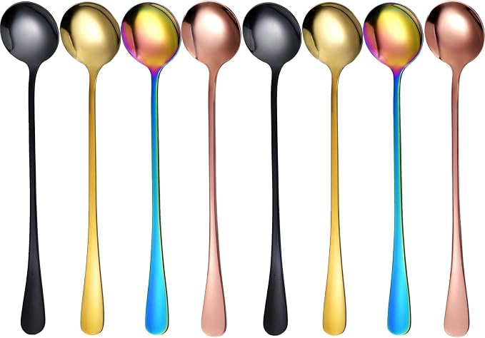 8 Pieces Iced Tea Spoons, 7.3 Inch Long Handle Ice Cream Spoon, Stainless Steel by Vabrloy