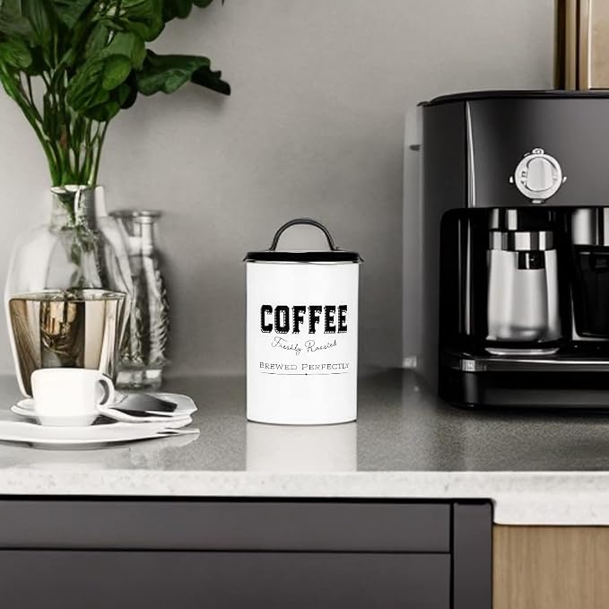 Amici Home Cottage Metal Coffee Canister - 42 oz Modern Black & White Tin - Image 6