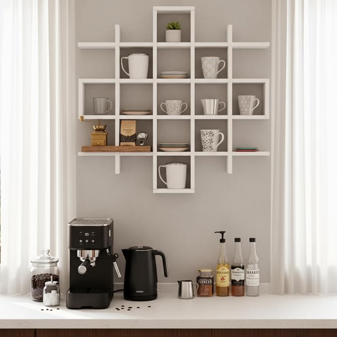 Suzile Oversize Coffee Mug Display Rack Wooden Display Shelves Rustic Wooden - Image 4