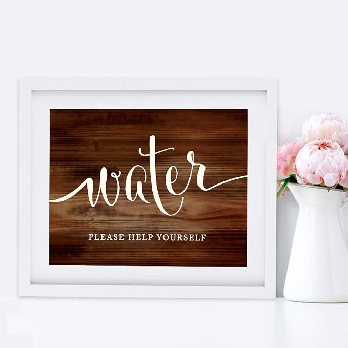 Andaz Press Wedding Party Signs, Rustic Wood Print, 8.5x11-inch, Water Please - Image 5
