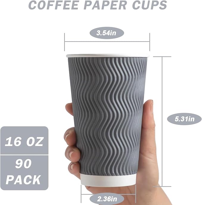 Clawsoff 90 Pack 16 oz Disposable Coffee Cups No Lids, Corrugated Beverage - Image 2