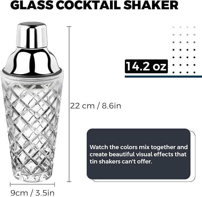 Glass Cocktail Shaker 14.2oz, Martini Shaker, Drink Shaker - Image 2