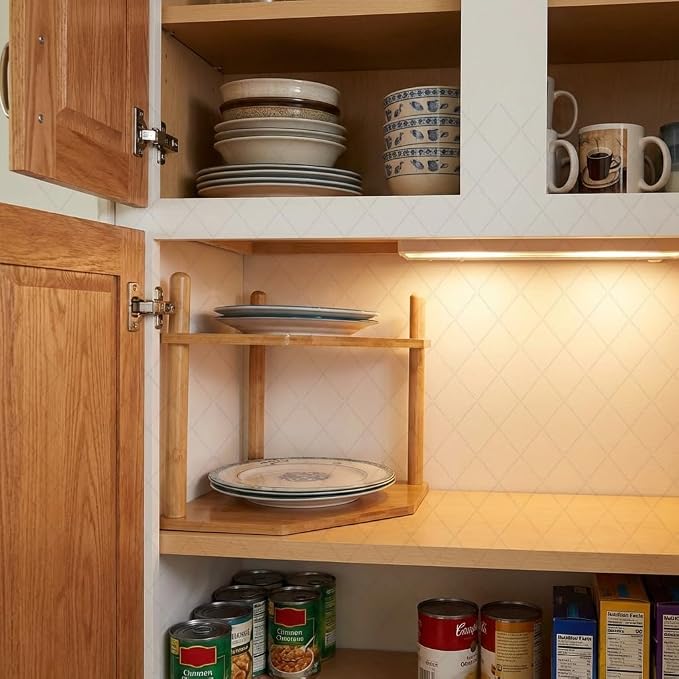 3-Tier Expandable Bamboo Corner Shelf - Image 3