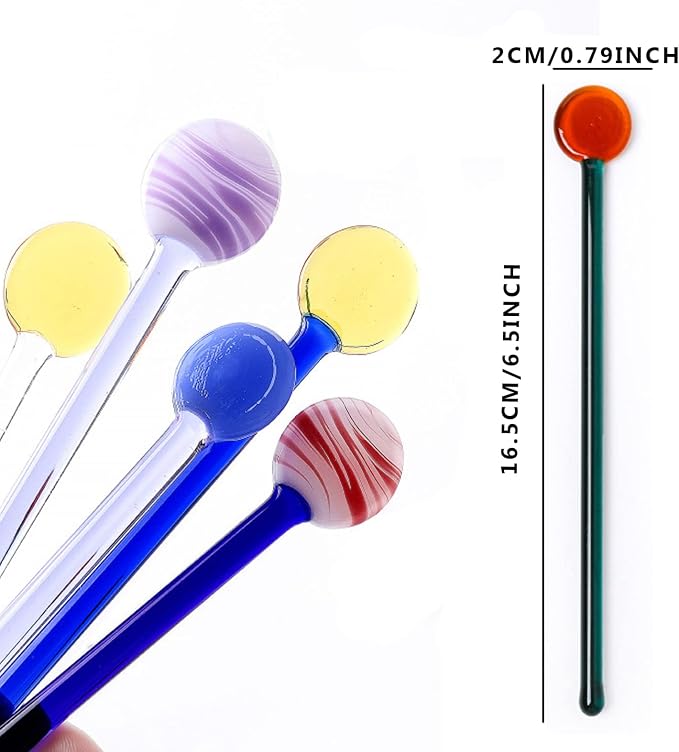5 Pieces Glass Swizzle Sticks Cocktail Stirrers Mixing Spoon Coffee Tea - Image 2