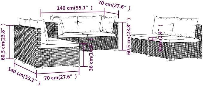 6-Piece Garden Lounge Set, Modular Patio Furniture Set - Image 7