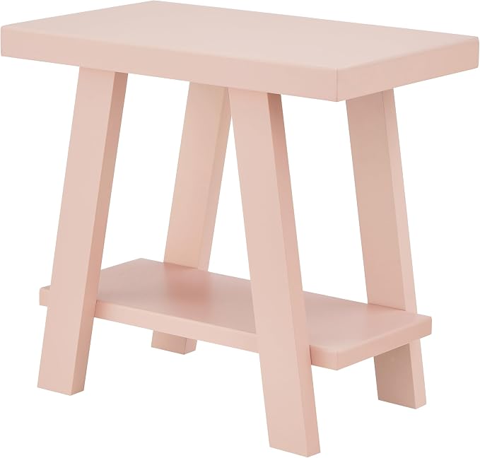 Pink Wood Side Table with Storage Shelf, 23.5 Inch Contemporary Accent Table - Image 6