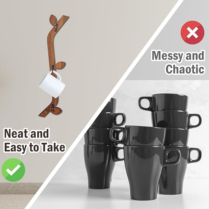 3 Pack Wood Coffee Mug Wall Rack - Image 5