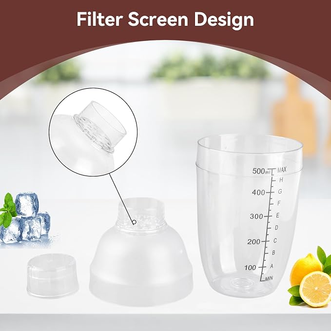 530ml Cocktail Shaker, Food Grade Plastic Highly Transparent Drink Shaker Cup - Image 5