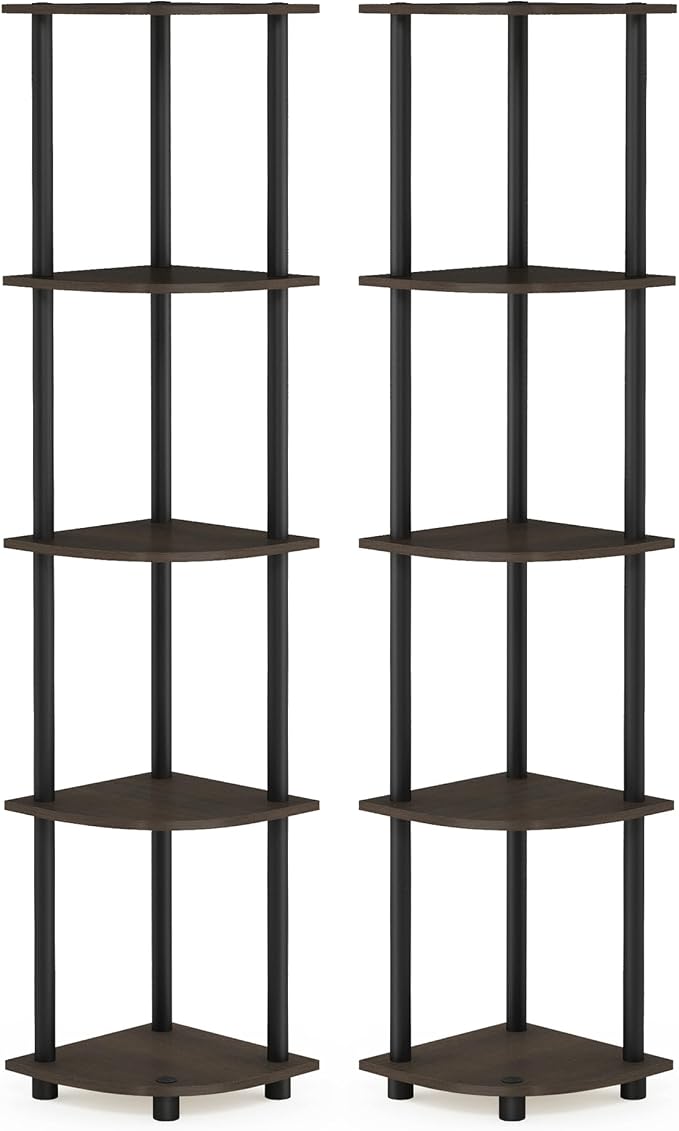 Furinno TURN-N-TUBE Corner Shelf Set of 2, 5-Tier Corner Bookshelf, Open - Image 7