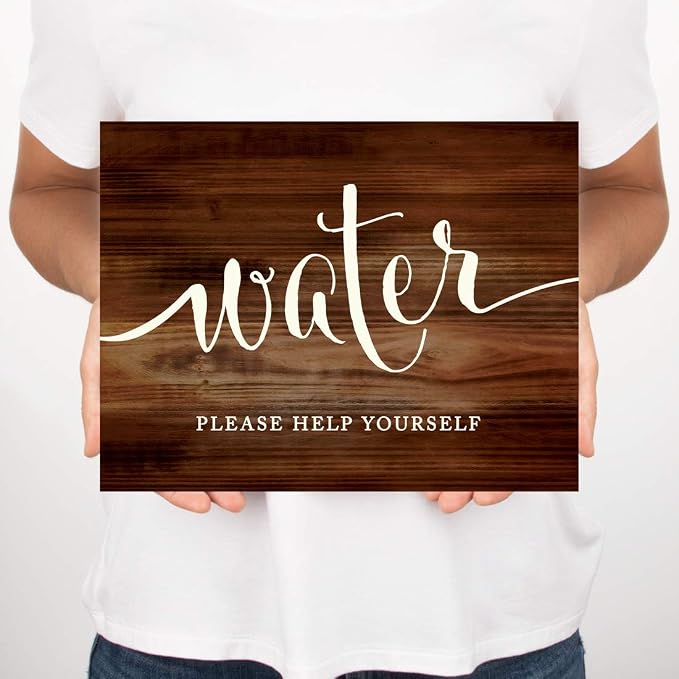 Andaz Press Wedding Party Signs, Rustic Wood Print, 8.5x11-inch, Water Please - Image 3
