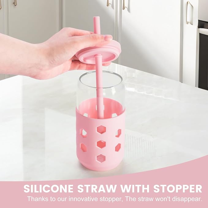 Mrsdry Glass Cups with Lids and Straws, 16oz Drinking Glasses Set with Silicone - Image 7