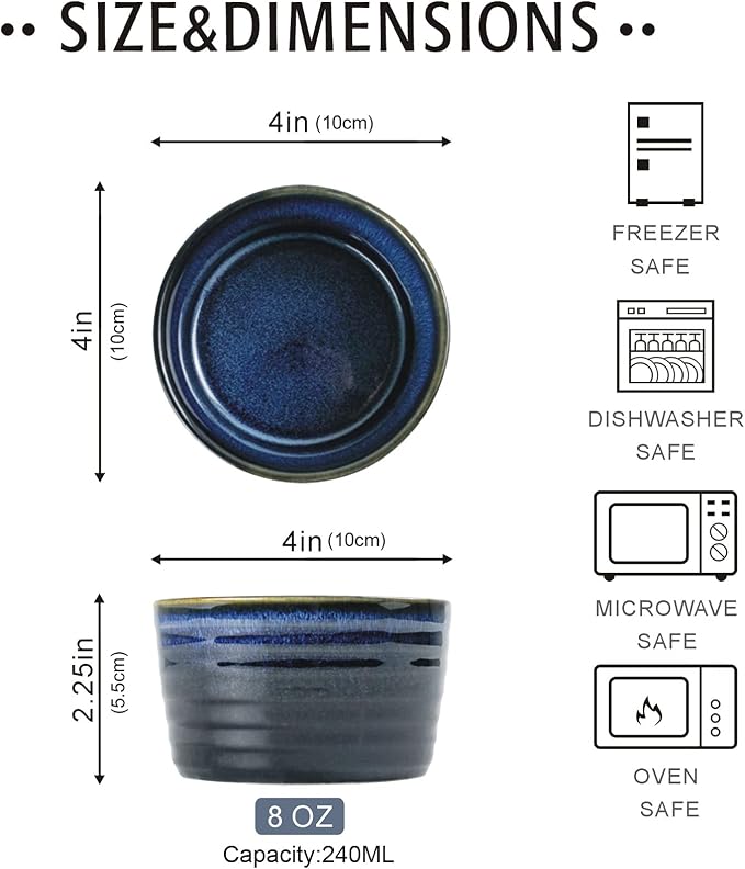 UNICASA Ramekin Set of 2, UNICASA 8 oz Creme Brulee Ramekins, Oven Safe Baking - Image 2