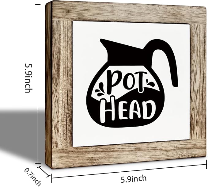 Coffee Bar Wooden Sign, Pot Head Decoration, Farmhouse Cafe Wood Sign, Square - Image 2