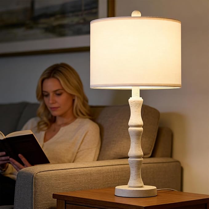 BOBOMOMO 25" Farmhouse Bedside Lamps Set of 2, Vintage Nightstand Lamps - Image 2