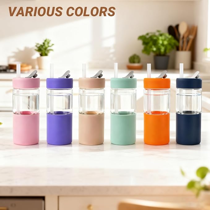Zenbo 20 oz Glass Tumbler with Silicone Lid & Straw, Reusable Borosilicate - Image 8
