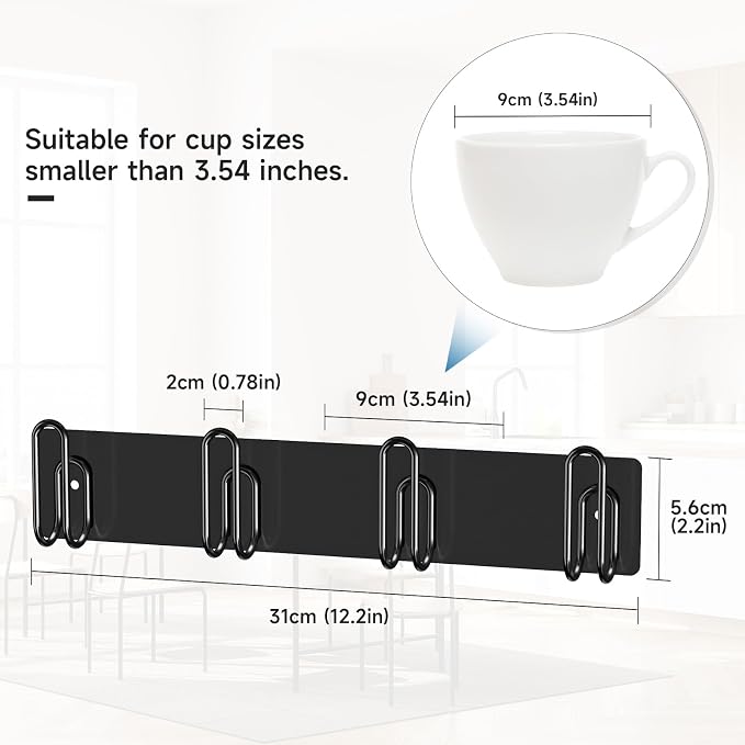 Mug Holder Wall Mounted, 2 Pack Coffee Cup Hooks, Metal Mug Rack - Image 5
