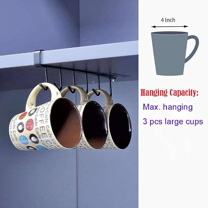 AliCH 2pcs Mug Hooks Under Cabinet Mug Holder Rack, Nail Free Adhesive Coffee - Image 2
