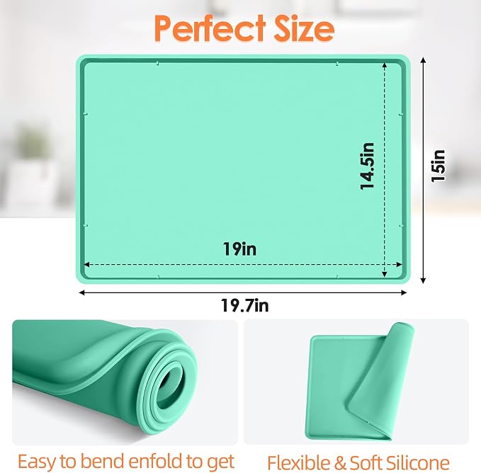 Silicone Coffee Maker Mat with Lip, 19.7'' x 15'' Heavy Duty Coffee Maker Mat - Image 2