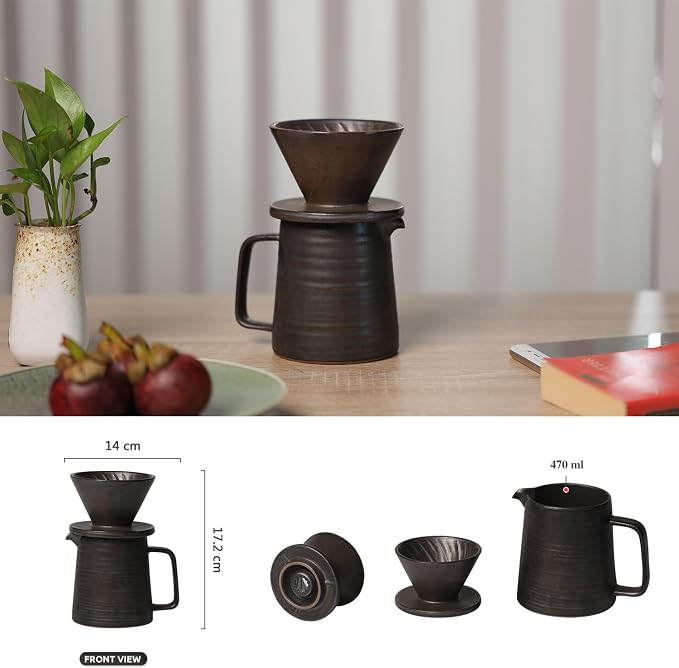 Stoneware Handmade Pour Over Coffee Maker Set, Ceramic Coffee Brewer Hand Drip - Image 4