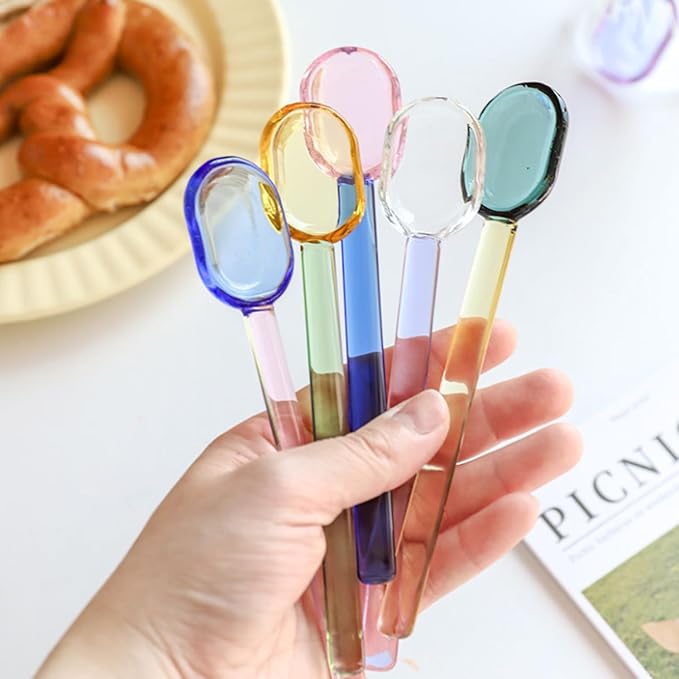 4pcs Colorful Glass Spoons Set, 6.1Inch Straight Handle - Image 2