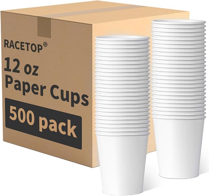 RACETOP 500 pack Disposable Coffee Cups 12 oz, Paper Cups 12 oz, Hot Cups by RACETOP