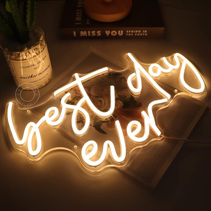 SYLHOME Best Day Ever LED Neon Light Up Sign USB Bedroom Living Room Bar Club - Image 3