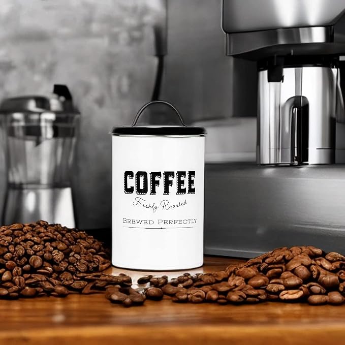 Amici Home Cottage Metal Coffee Canister - 42 oz Modern Black & White Tin - Image 3