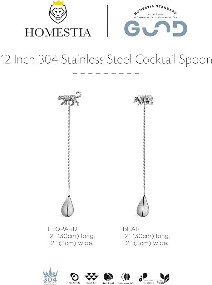 Homestia 2 Pack Bar Spoon with Leopard Bear Handle, 304 Stainless Steel - Image 9