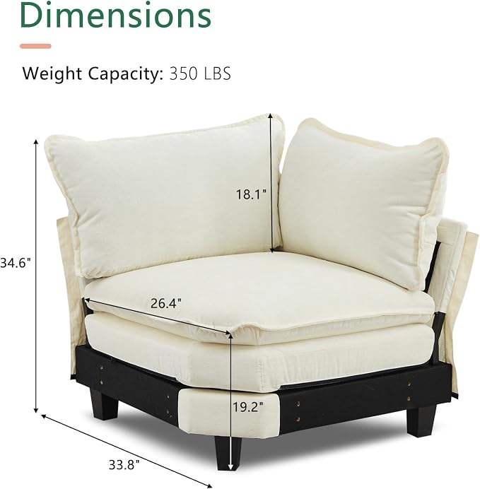 Corner Seat for Sectional Sofa, Modular Cloud Couch - Image 2
