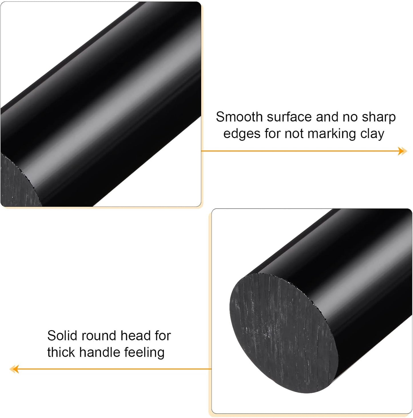 HARFINGTON Acrylic Clay Roller 6 Inch x 1 Inch Solid Non-Stick Plastic Round Tube Roller Polymer Clay Rod Fondant Rolling Pin for Shaping, Sculpting, Modeling DIY Crafts, Black