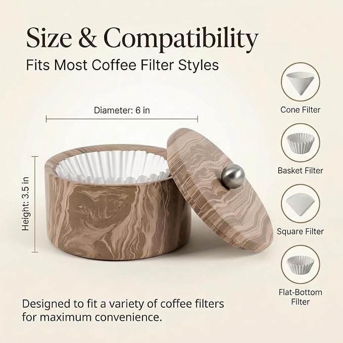 Marble Coffee Filter Holder – 6 inch Handmade Natural Brown Coffee Filter Holder - Image 7
