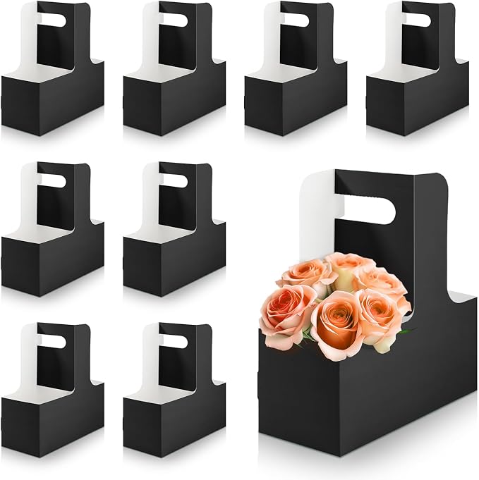 20 Pack Drink Carrier with Handle 2 Cup Disposable Cup Holder Rectangle Floral by Bakbania